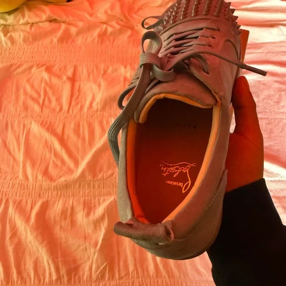 Christian Louboutin Gray Spiked Sneakers - Picture 3 of 7